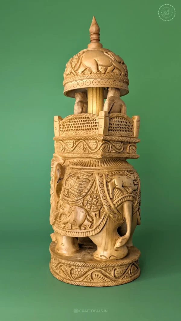 Royal Wooden Elephant Handcarved Shikari Ambari "12 inch - Image 3