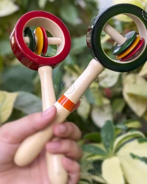 Channapatna Toys Ring Shakers Rattles Set for Baby - Handcrafted, Eco-Friendly, Vibrant Colors