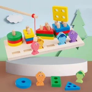 2-in-1 Wooden Shape Sorter and Fishing Game - Colorful Educational Toy for Toddlers