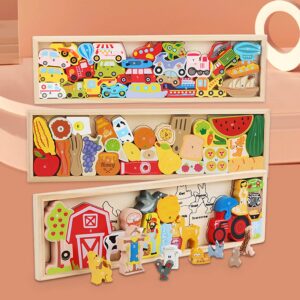 A to Z Wooden 3D Puzzle Set - Animals, Farm, Cars, Kitchen (Pack of 4)
