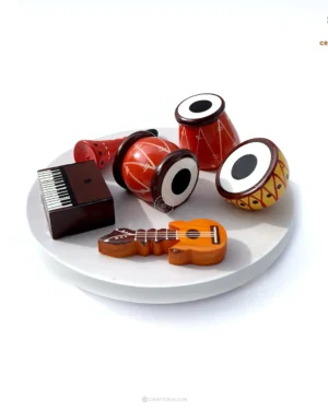 Wooden Miniature Musical Instruments Set with White Base