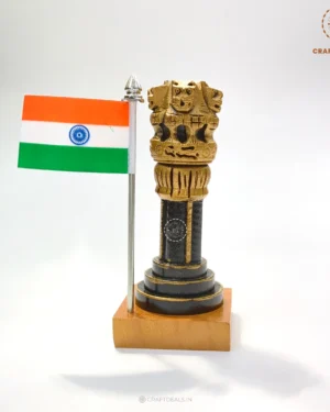 Wooden National Emblem with Indian Flag | Carving Table Decor