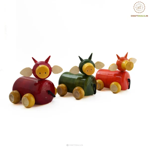 Channapatna Toy Wooden Cow Pull Along Toy for Toddlers - Image 3