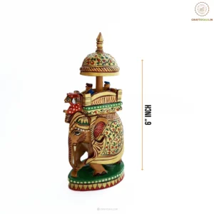 Mysore Royal Elephant Statue: Hand-Painted Wooden Ambari – (6″ inch)