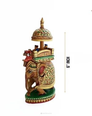 Mysore Royal Elephant Statue: Hand-Painted Wooden Ambari – (6″ inch)