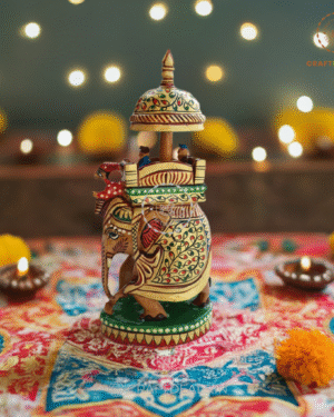 Mysore Royal Elephant Statue: Hand-Painted Wooden Ambari (6-Inch)
