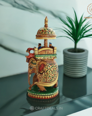 Mysore Royal Elephant Statue: Hand-Painted Wooden Ambari – (6″ inch)