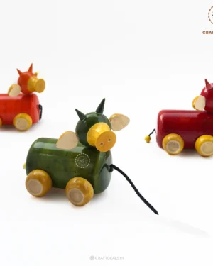 Handcrafted Wooden Pull Along Cow Toy for Toddlers – Encourages Walking & Motor Skills