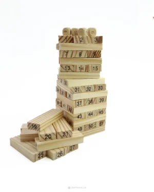 Classic Wooden Jenga Game – 51 Pcs Tumbling Tower with Dice