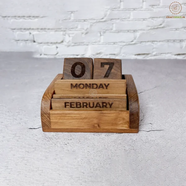 Teak Wood Desk Calendar Handcrafted Office Decor - Image 3