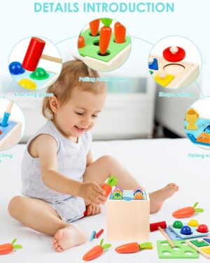 5 in 1 Multifunctional Montessori Wooden Toy Play Kit Wooden Block Shape Sorter Montessori Toys for Toddler