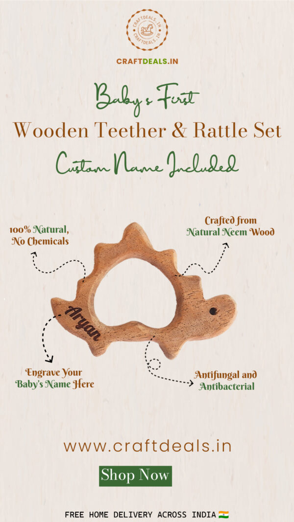 Baby’s First Wooden Teether, Rattle Set of 4 – Engrave your Name - Image 2