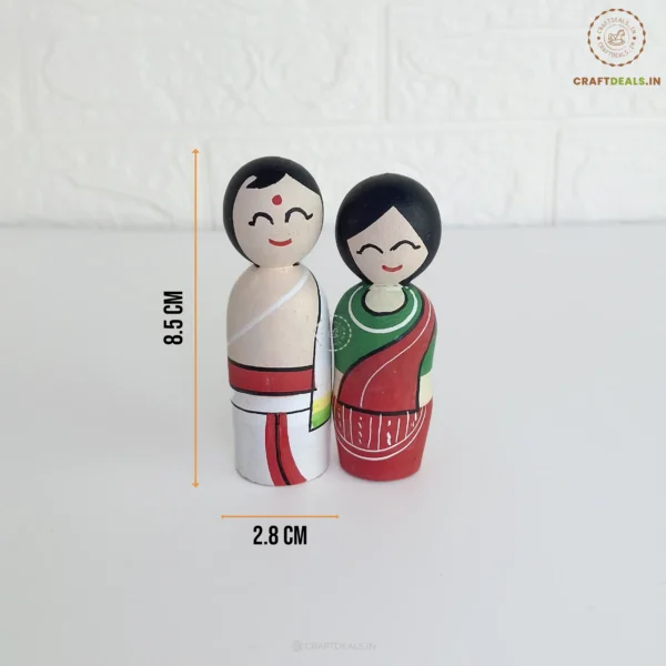 Wooden Cultural Couple Peg Dolls - Handcrafted Indian Toys (Pack of 4) - Image 4