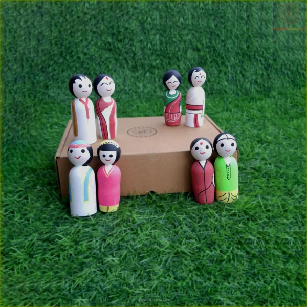 Wooden Cultural Couple Peg Dolls - Handcrafted Indian Toys (Pack of 4) - Image 5