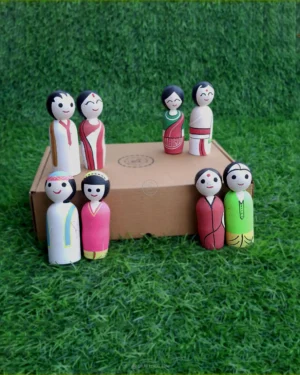Wooden Cultural Couple Peg Dolls - Handcrafted Indian Wooden Toys