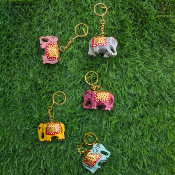 Wooden Elephant Keychains – Colorful Handcrafted Accessories - Image 2