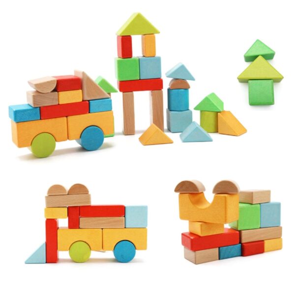Wooden 50 Piece Colorful Building Blocks Set – Montessori Educational Toy for Toddlers – CraftDeals.in