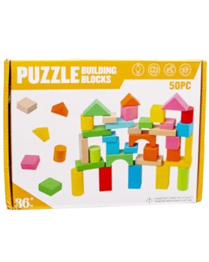 Wooden 50 Piece Colorful Building Blocks Set – Montessori Educational Toy for Toddlers – CraftDeals.in