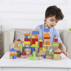 Wooden 50 Piece Colorful Building Blocks Set – Montessori Educational Toy for Toddlers – CraftDeals.in