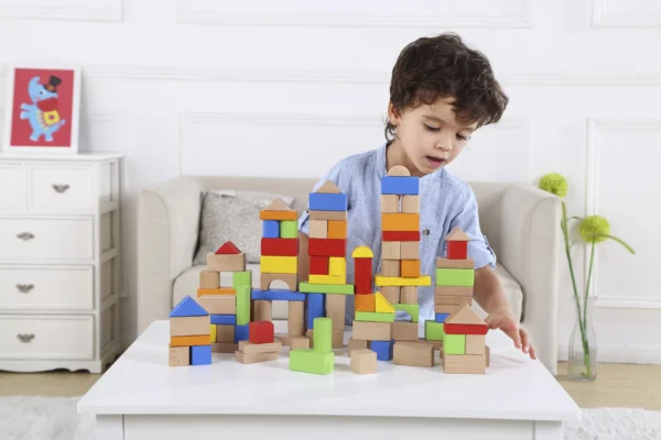 Wooden 50 Piece Colorful Building Blocks Set – Montessori Educational Toy for Toddlers – CraftDeals.in