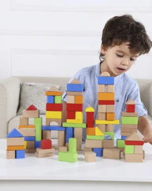 Wooden 50 Piece Colorful Building Blocks Set – Montessori Educational Toy for Toddlers – CraftDeals.in