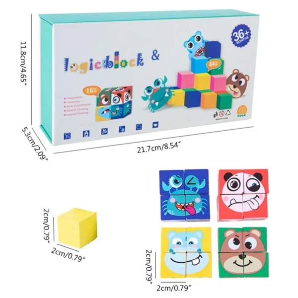 Colorful 100-Piece Wooden Cubes with Face Changing Puzzle - Image 4