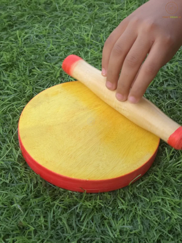 Kid’s Wooden Chakla Belan Toy Set – Handmade Channapatna Pretend Kitchen Play Toy for Kids – CraftDeals.in