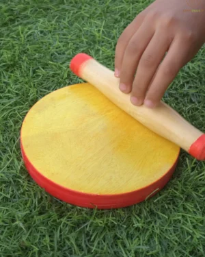 Kid’s Wooden Chakla Belan Toy Set – Handmade Channapatna Pretend Kitchen Play Toy for Kids – CraftDeals.in