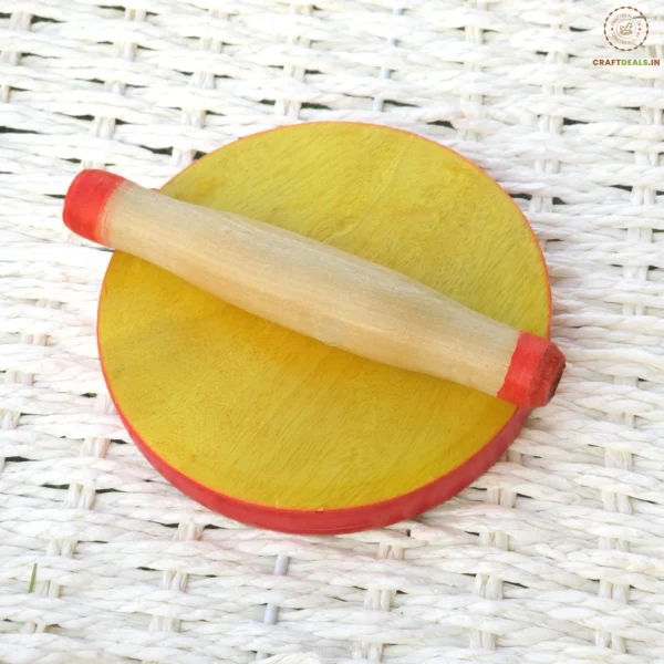 Kid’s Wooden Chakla Belan Toy Set – Handmade Channapatna Pretend Kitchen Play Toy for Kids – CraftDeals.in