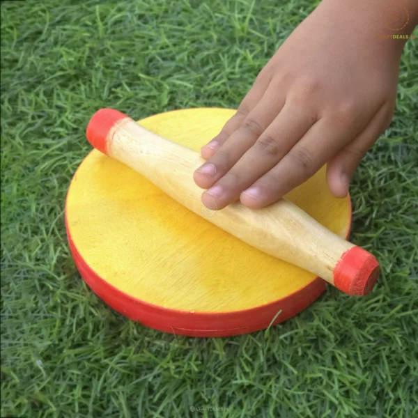 Kid’s Wooden Chakla Belan Toy Set – Handmade Channapatna Pretend Kitchen Play Toy for Kids – CraftDeals.in