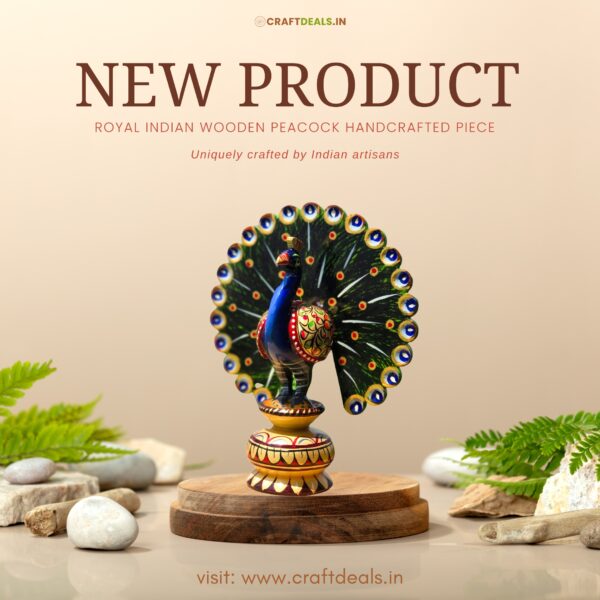 Wooden Peacock Statue – 6 Inch Hand-Painted Home Decor - Image 3