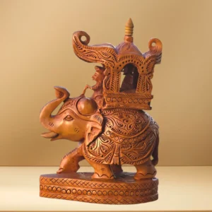 Handcrafted 8-Inch Indian Wooden Elephant With Ornate Howdah. Perfect Ethnic Decor & Gifting Piece. Unique Artisan Craftsmanship & Premium Natural Wood Finish.