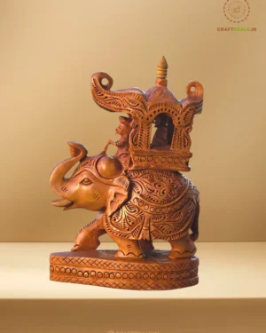 Handcrafted 8-Inch Indian Wooden Elephant With Ornate Howdah. Perfect Ethnic Decor & Gifting Piece. Unique Artisan Craftsmanship & Premium Natural Wood Finish.