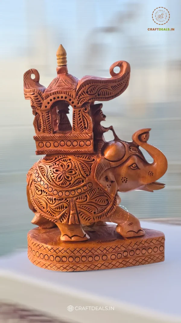 Royal Indian Wooden Elephant with Howdah – Handcrafted Decorative Showpiece (8 Inch)