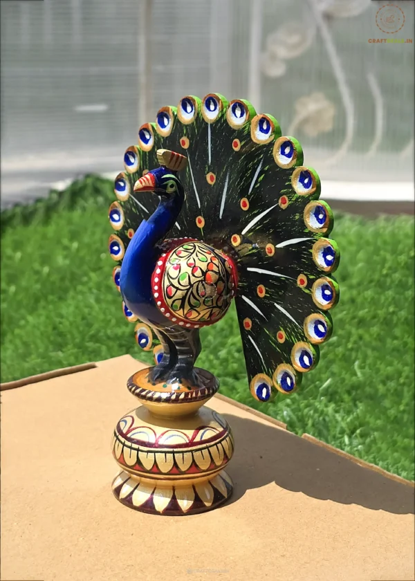 Wooden Peacock Statue – 6 Inch Hand-Painted Home Decor - Image 2