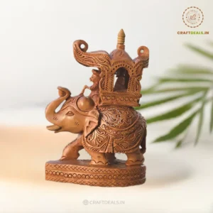 Royal Indian Wooden Elephant with Howdah – Handcrafted Decorative Showpiece (8 Inch)