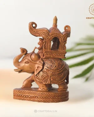 Royal Indian Wooden Elephant with Howdah – Handcrafted Decorative Showpiece (8 Inch)
