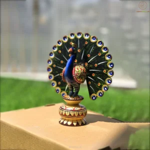 Wooden Peacock Statue – 6 Inch Hand-Painted Home Decor