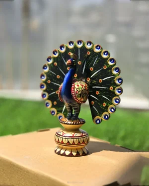 Wooden Peacock Statue – 6 Inch Hand-Painted Home Decor