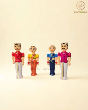 Handcrafted Channapatna Wooden Doll Couple Set – Traditional Indian Figurines for Decor and Gifting