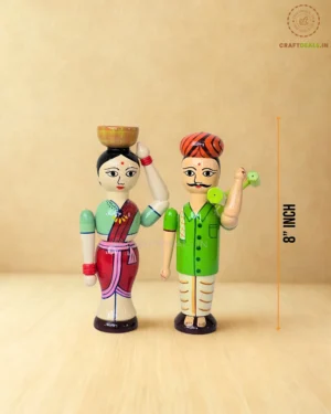 Wooden Village Farmer Dolls Set 8 Inch Handcrafted Channapatna Toys From CraftDeals.in