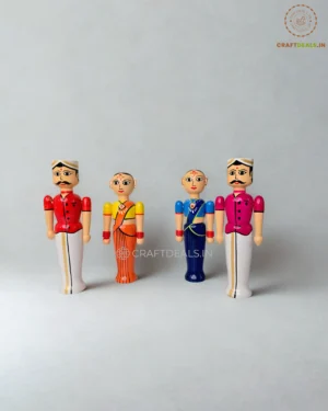 Handcrafted Channapatna Wooden Doll Couple Set – Traditional Indian Figurines for Decor and Gifting