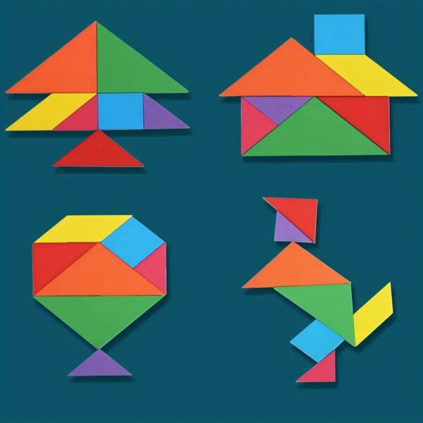 Wooden Puzzle Game 3-in-1 for Kids | Tangram, Tetris & Tic-Tac-Toe Montessori Learning & Brain Development Toy - Image 5