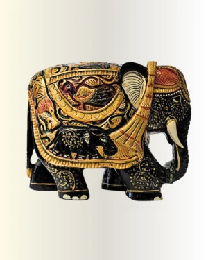 Alternative view of Royal Black & Gold Wooden Elephant Figurine – Antique Style Limited Edition