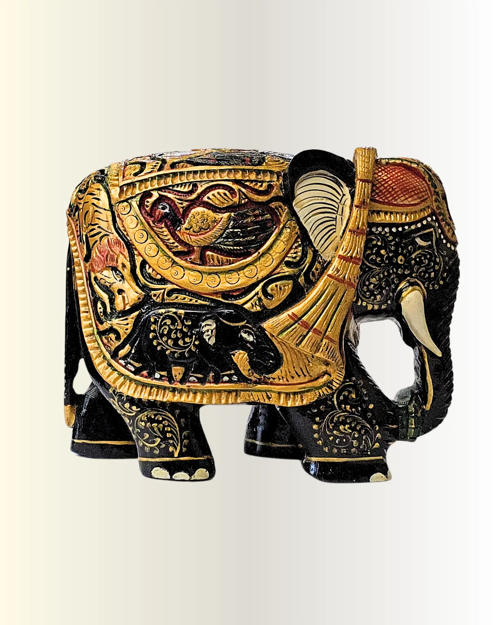 Royal Black & Gold Wooden Elephant Figurine – Antique Style Limited Edition - Image 2