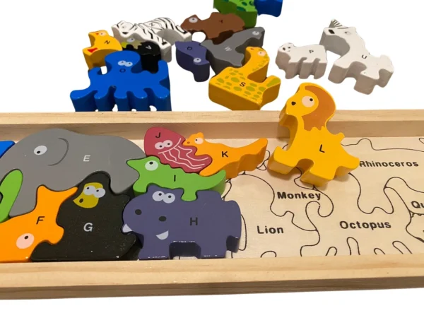 A–Z Wooden Animal Puzzle Toy – Alphabet Learning, Stacking & Balancing Toy - Image 3