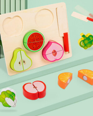 Wooden fruit or vegetable cutting board toy Montessori 3D puzzle for kids