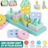 Wooden Shape Sorter Color & Geometric Stacking Toy for Toddlers
