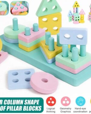 Wooden Shape Sorter Color & Geometric Stacking Toy for Toddlers