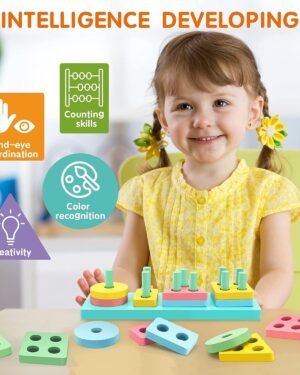 Wooden Geometric Shape Stacker Toy for Toddlers